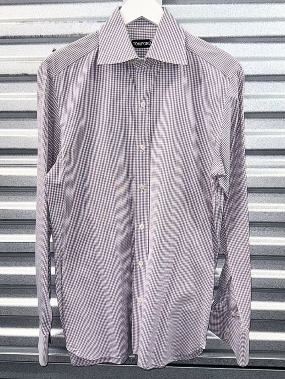 TOM FORD LAVENDER WHITE MICRO GINGHAM CHECK DRESS SHIRT